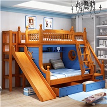 菲艾斯 儿童床 实木儿童床 全实木双层床 高低床 上下床带滑梯子母床组合多功能床 双层床 棕蓝双层床（单床） 1500x1900mm 