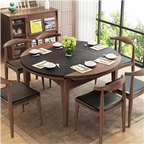 华纳斯 餐桌 折叠餐桌椅组合圆桌饭桌火烧石 1.35米普通款（不带电磁炉） 一桌6椅 