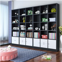 帕加西（PAJIAXI） 书柜书架组合 落地带门储物柜层架木质板式办公室 典雅黑框体 白色门 B款90*28*200cm 