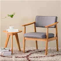 餐椅实木椅子带扶手书房休闲椅布艺欧式咖啡餐桌椅子 HLM-4037 本架灰色布皮
