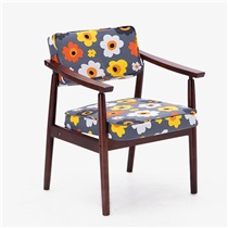 餐椅实木椅子带扶手书房休闲椅布艺欧式咖啡餐桌椅子 HLM-4037 棕架太阳花