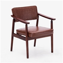 餐椅实木椅子带扶手书房休闲椅布艺欧式咖啡餐桌椅子 HLM-4037 棕架浅色咖啡纹PU