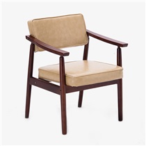 餐椅实木椅子带扶手书房休闲椅布艺欧式咖啡餐桌椅子 HLM-4037 棕架浅驼纹PU