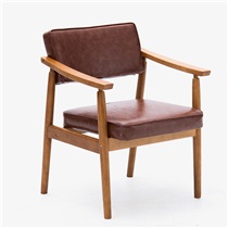 餐椅实木椅子带扶手书房休闲椅布艺欧式咖啡餐桌椅子 HLM-4037 本架咖啡纹PU