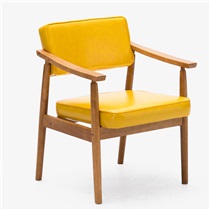 餐椅实木椅子带扶手书房休闲椅布艺欧式咖啡餐桌椅子 HLM-4037 本架黄色纹PU