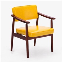餐椅实木椅子带扶手书房休闲椅布艺欧式咖啡餐桌椅子 HLM-4037 棕架黄色纹PU