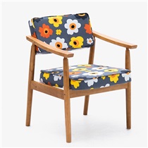 餐椅实木椅子带扶手书房休闲椅布艺欧式咖啡餐桌椅子 HLM-4037 本架太阳花