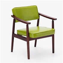餐椅实木椅子带扶手书房休闲椅布艺欧式咖啡餐桌椅子 HLM-4037 棕架果绿PU