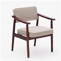 餐椅实木椅子带扶手书房休闲椅布艺欧式咖啡餐桌椅子 HLM-4037 棕架平板麻布