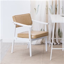 餐椅实木椅子带扶手书房休闲椅布艺欧式咖啡餐桌椅子 HLM-4037 白架浅驼纹PU