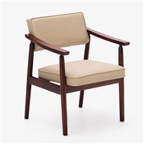 餐椅实木椅子带扶手书房休闲椅布艺欧式咖啡餐桌椅子 HLM-4037 棕架米黄布皮