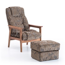 沙发椅靠背椅带脚凳现代简约休闲椅家用实木椅子成人躺椅老人椅 红橡色棕色花纹