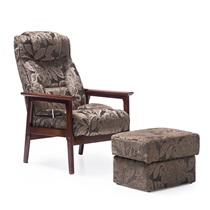 沙发椅靠背椅带脚凳现代简约休闲椅家用实木椅子成人躺椅老人椅 红棕色棕色花纹