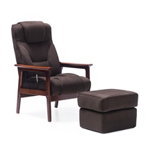 沙发椅靠背椅带脚凳现代简约休闲椅家用实木椅子成人躺椅老人椅 红棕色棕色象皮绒