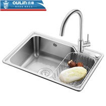 （OULIN）水槽大单槽套餐304不锈钢水槽 YD608（62452） 厨盆/洗菜盆 配001不锈钢龙头 620mm*450mm