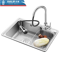 （OULIN）水槽大单槽套餐304不锈钢水槽 YD608（62452） 厨盆/洗菜盆 配002抽拉龙头 620mm*450mm