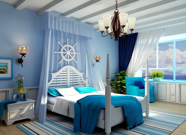 地中海风格卧室背景墙装修效果图,地中海风格卧室吊顶图片
