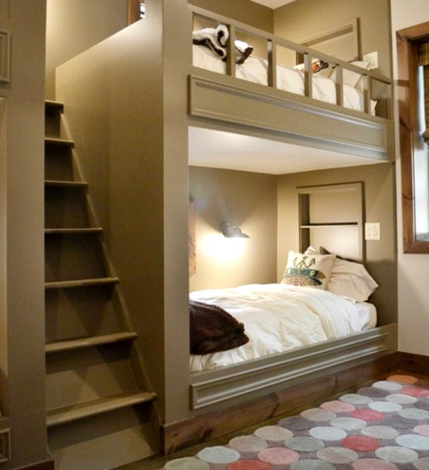 现代风格卧室实木高低床图片