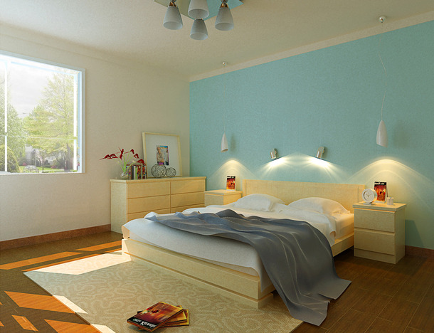 简约风格儿童房卧室床头墙装修效果图-简约风格床图片