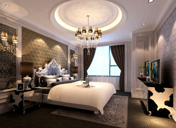 欧式风格卧室床头背景墙装修效果图-欧式风格床图片