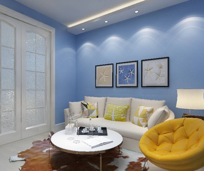 客厅浅蓝色沙发背影墙设计效果图